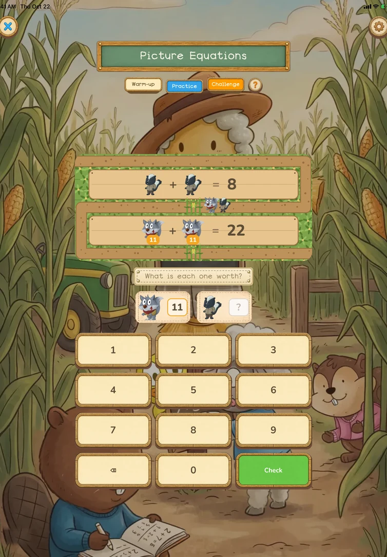 Picture Equations puzzle set in a cornfield
